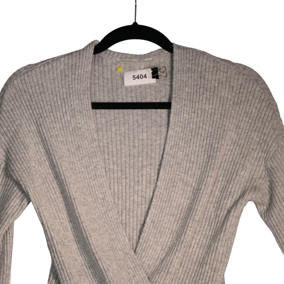 Zella Knit Sweater Womens Small Gray Faux Wrap Criss Cross Front Ribbed - Picture 3 of 5